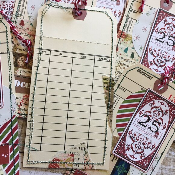 Christmas Junk Journal Tag Ephemera Lot 10 mq Handmade Sewn Scrapbook Embellishm - Picture 10 of 10